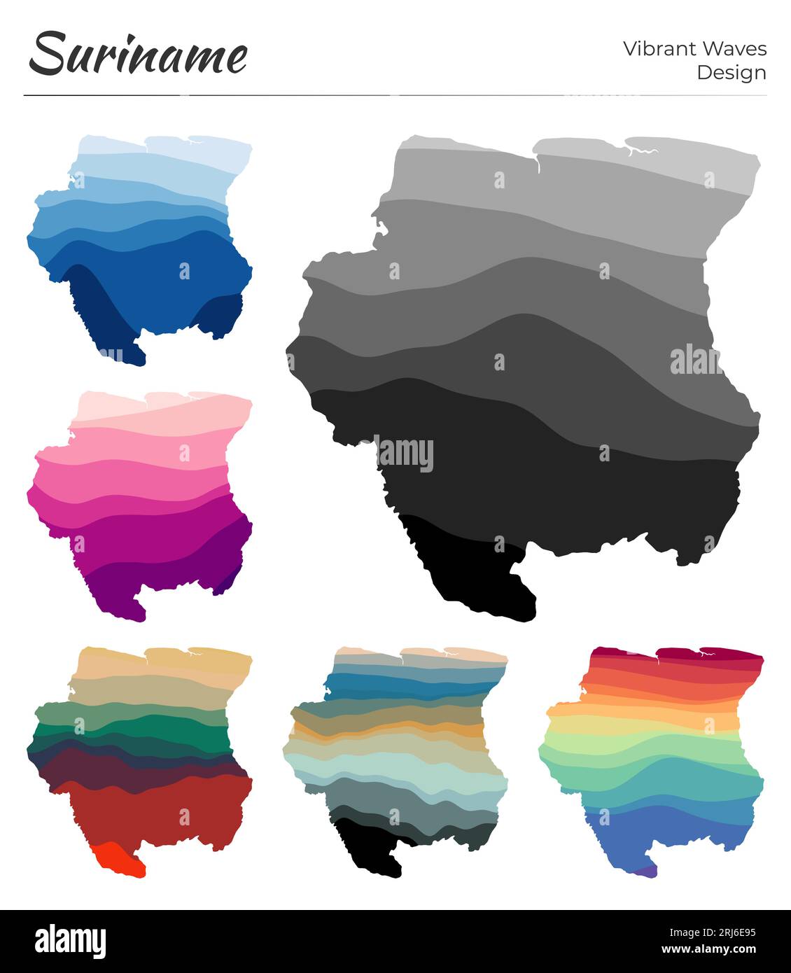 Set of vector maps of Suriname. Vibrant waves design. Bright map of ...