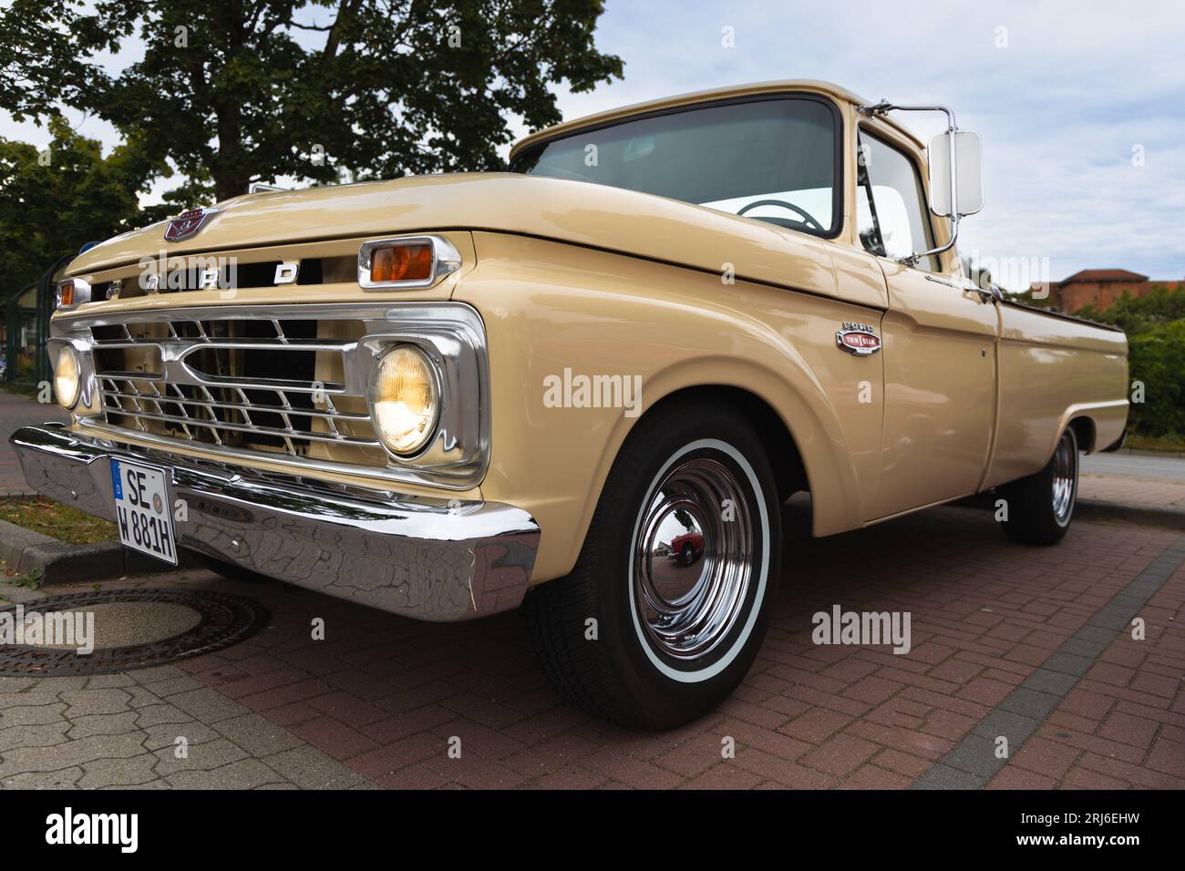 The Ford twin I beam, F 100 custom cab pickup truck on a classic car ...