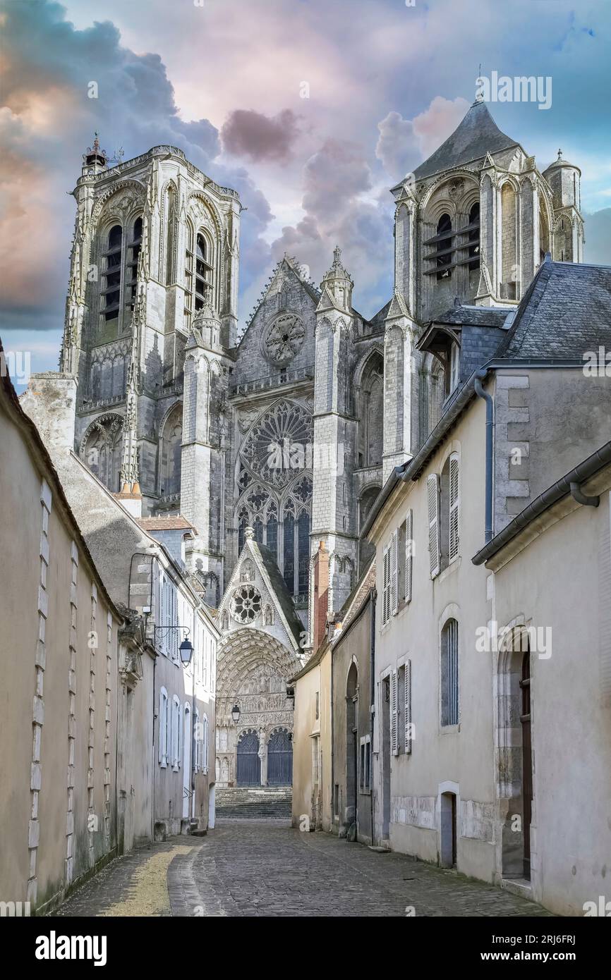 Bourges, medieval city in France, old houses in the historic center ...