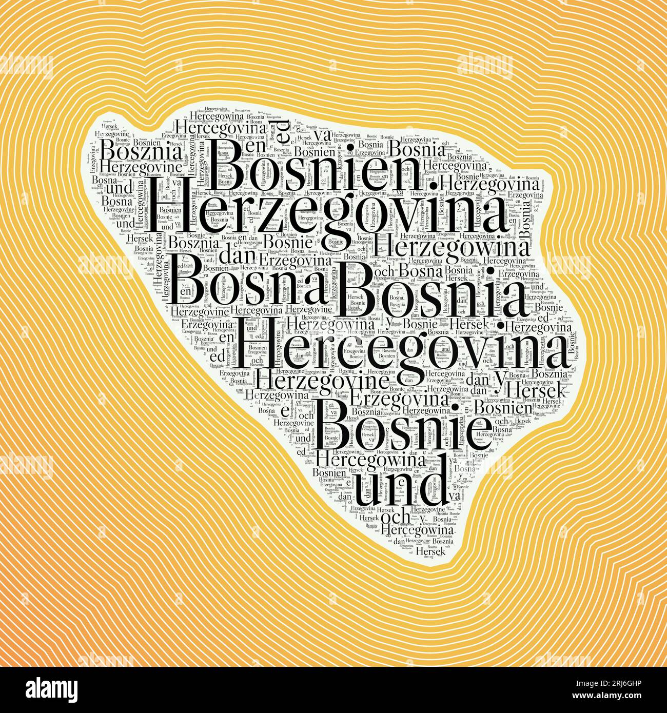 Bosnia shape formed by country name in multiple languages. Bosnia