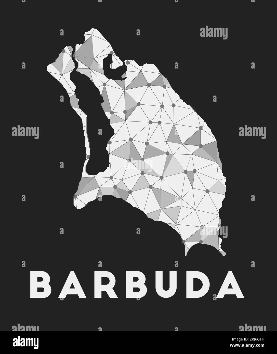 Barbuda - communication network map of island. Barbuda trendy geometric design on dark background. Technology, internet, network, telecommunication co Stock Vector
