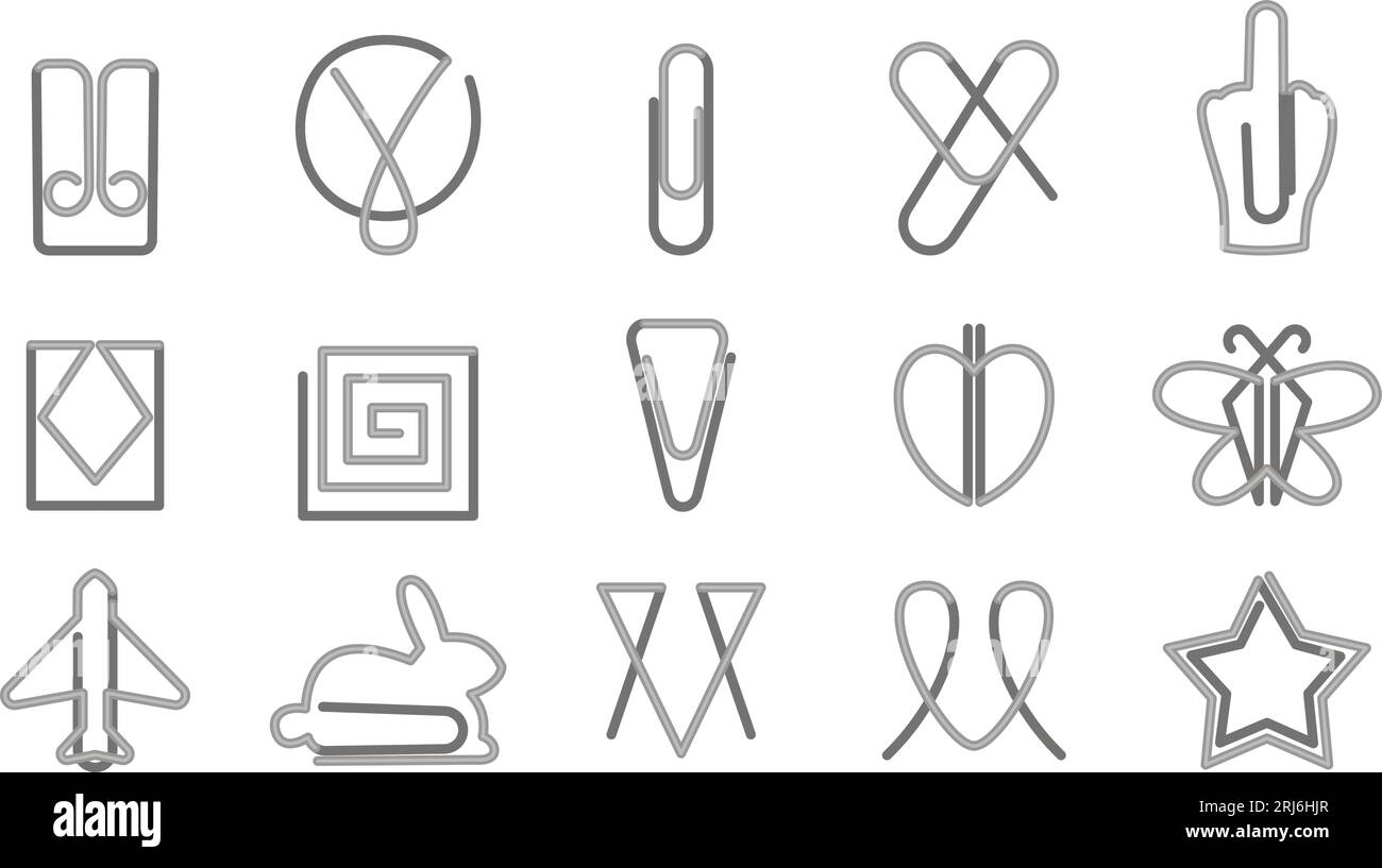 Paper clip icons set on white background. Office paperclips in