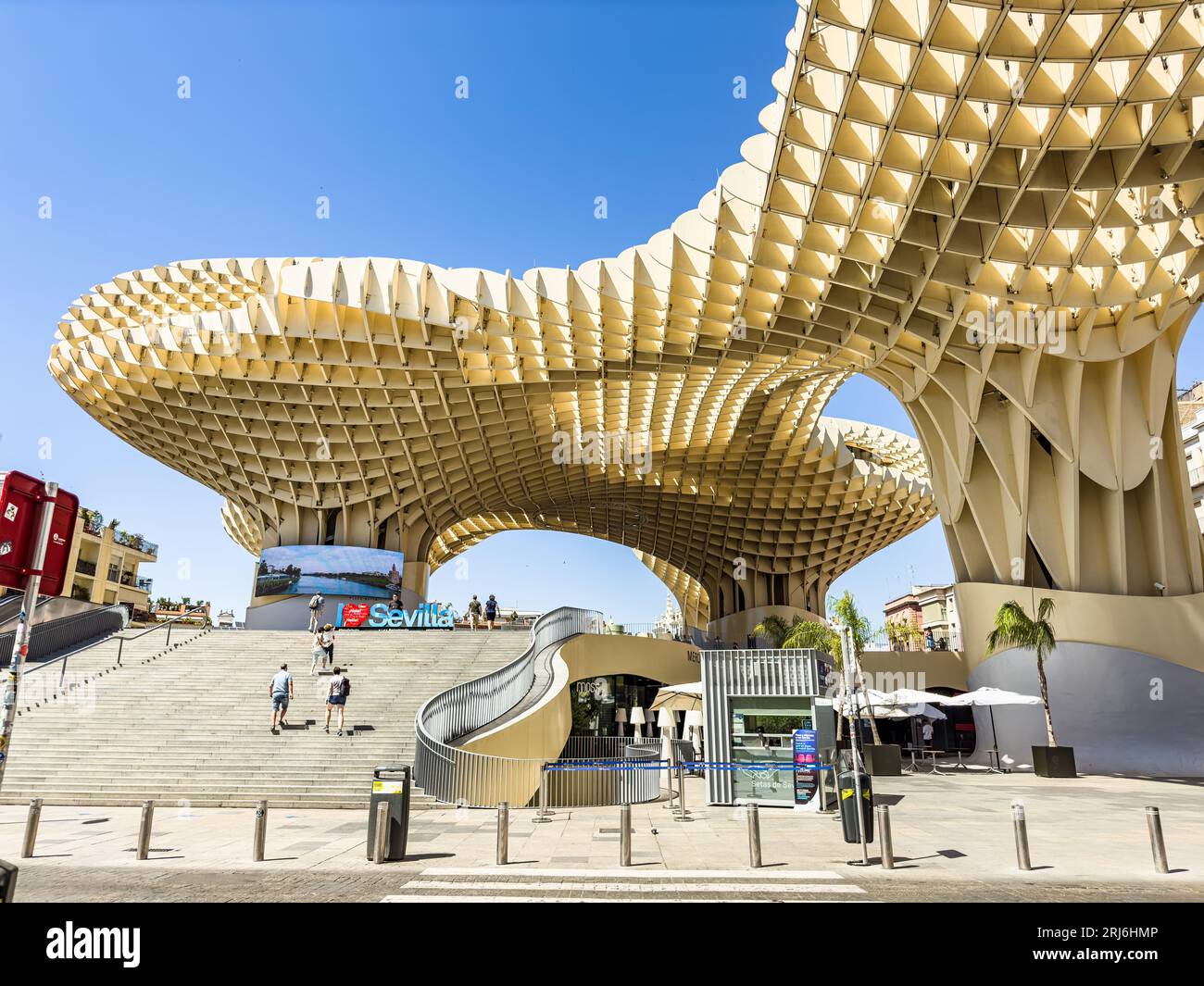 The Setas de Sevilla in the old quarter of Seville consisting of six wooden parasols resembling mushrooms. Stock Photo