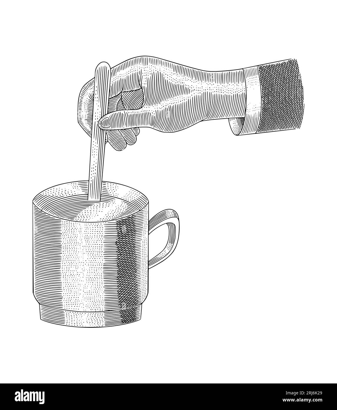 hand stirring coffee, Vintage engraving drawing style vector