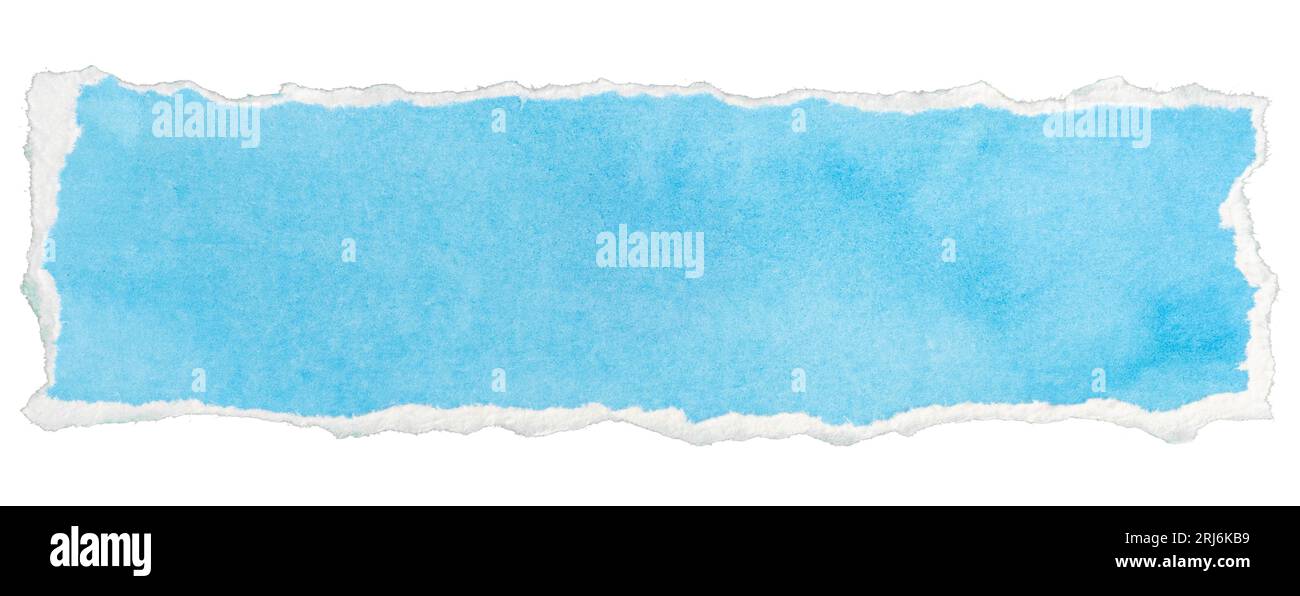 Ripped blue paper note message template isolated on white background Stock Photo