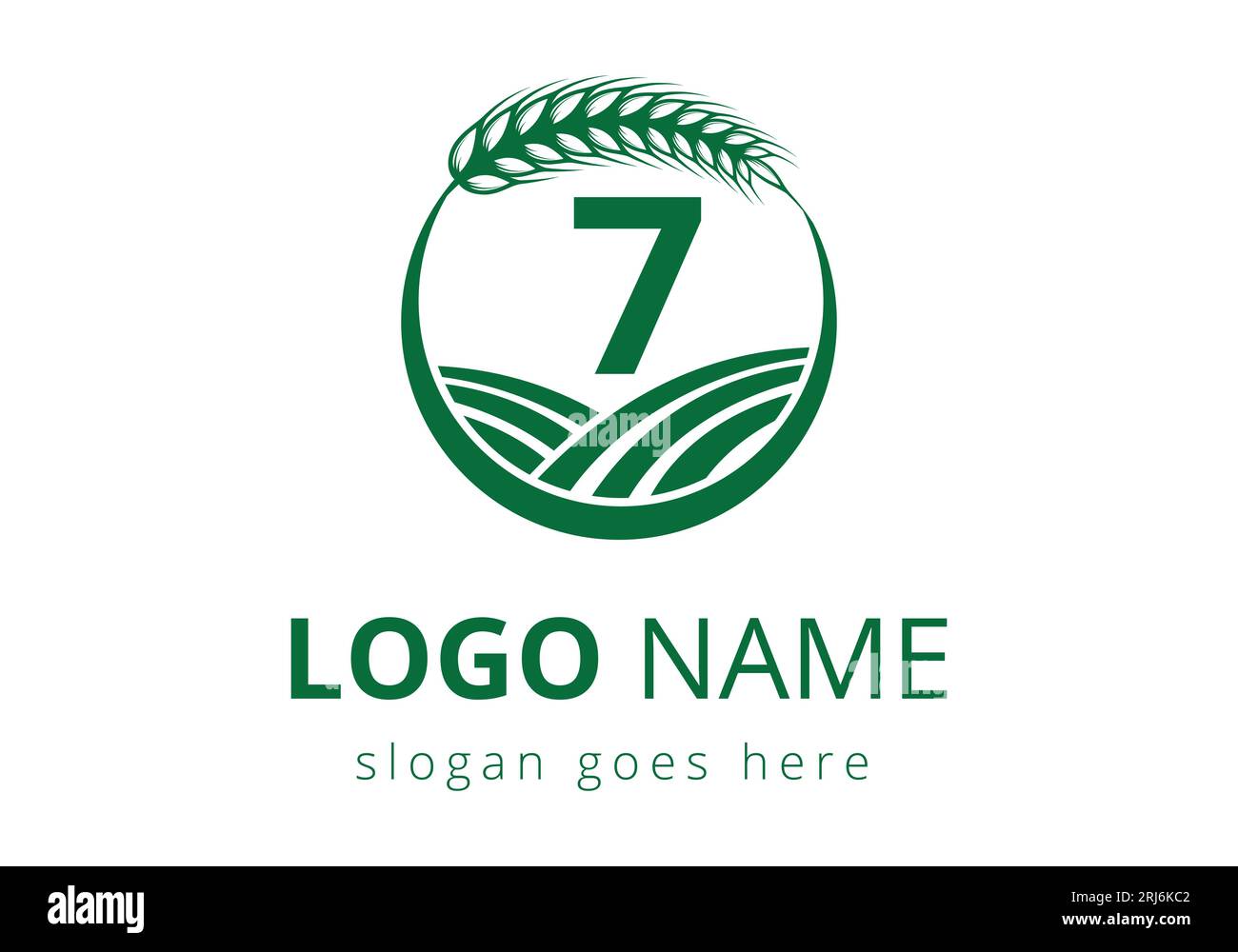 letter 7 sign symbol with wheat ears wreath. Agriculture Logo Farming ...
