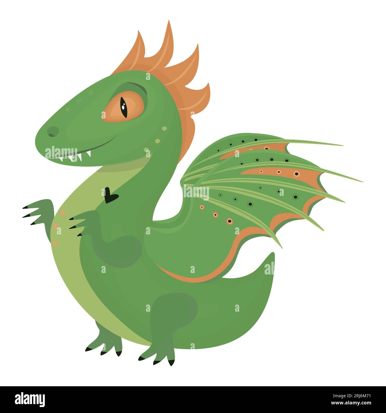 Wooden green dragon, symbol of 2024 year, color illustration Stock Vector