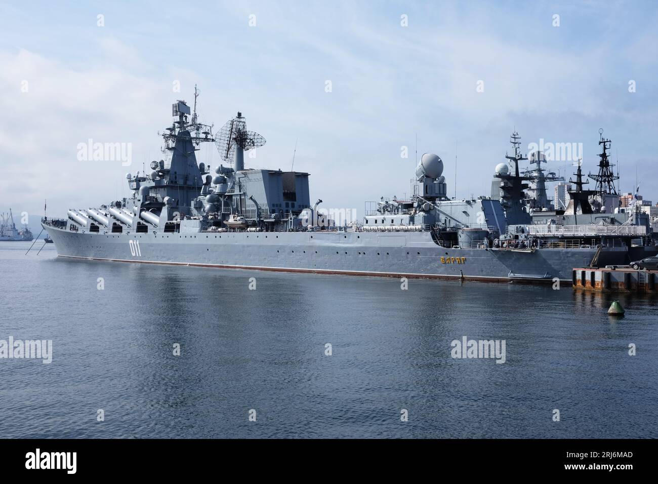 The Varyag missile cruiser parked in the port of Vladivostok, Russia Stock Photo