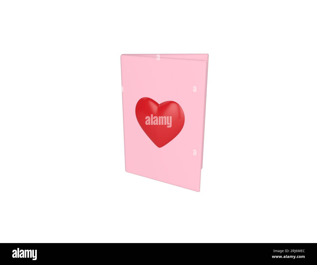 A romantic pink greeting card with a red heart against a white ...