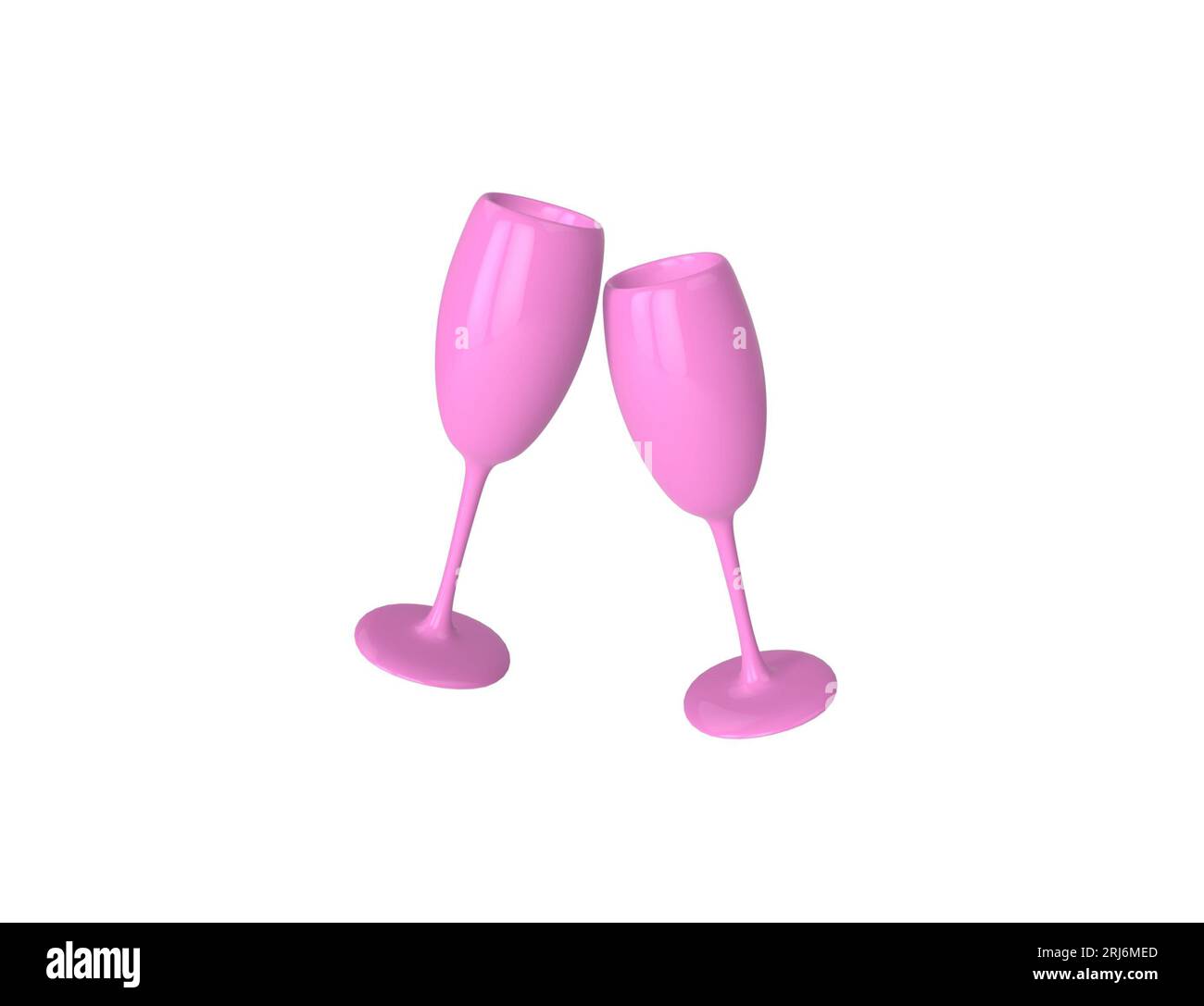 The two pink champagne glasses isolated on a white background. 3d ...