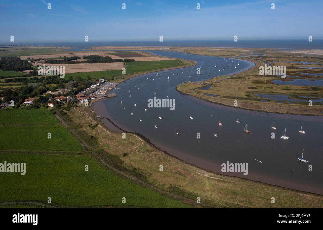 View along coast with Quay at Orford and river Alde ,Suffolk, England,Europe Stock Photo