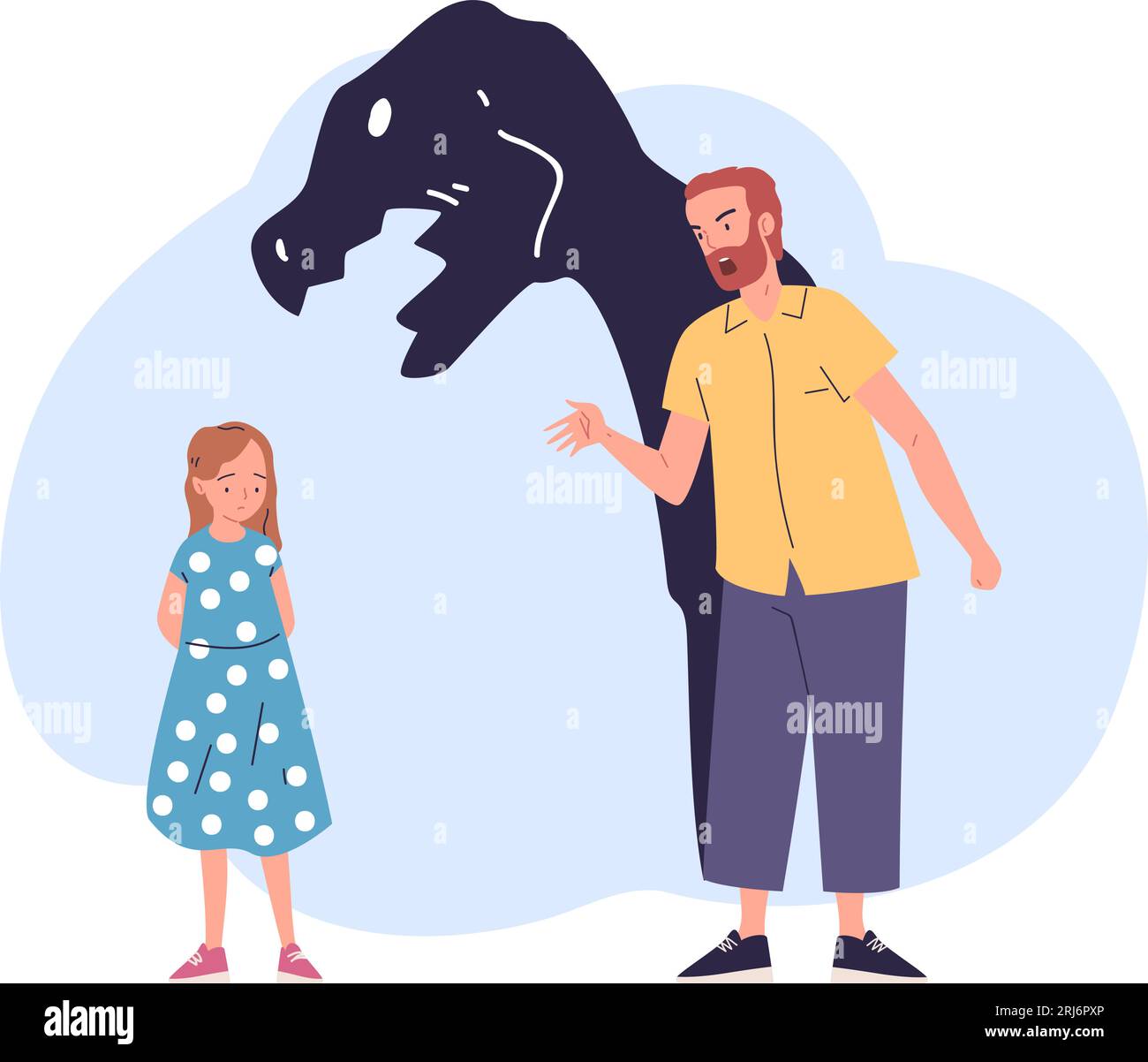 Parent bullied child. Children and parents problems, parental violent aggression or molestation, angry father yell on sad frightened daughter, threatened kids vector illustration of family problem Stock Vector