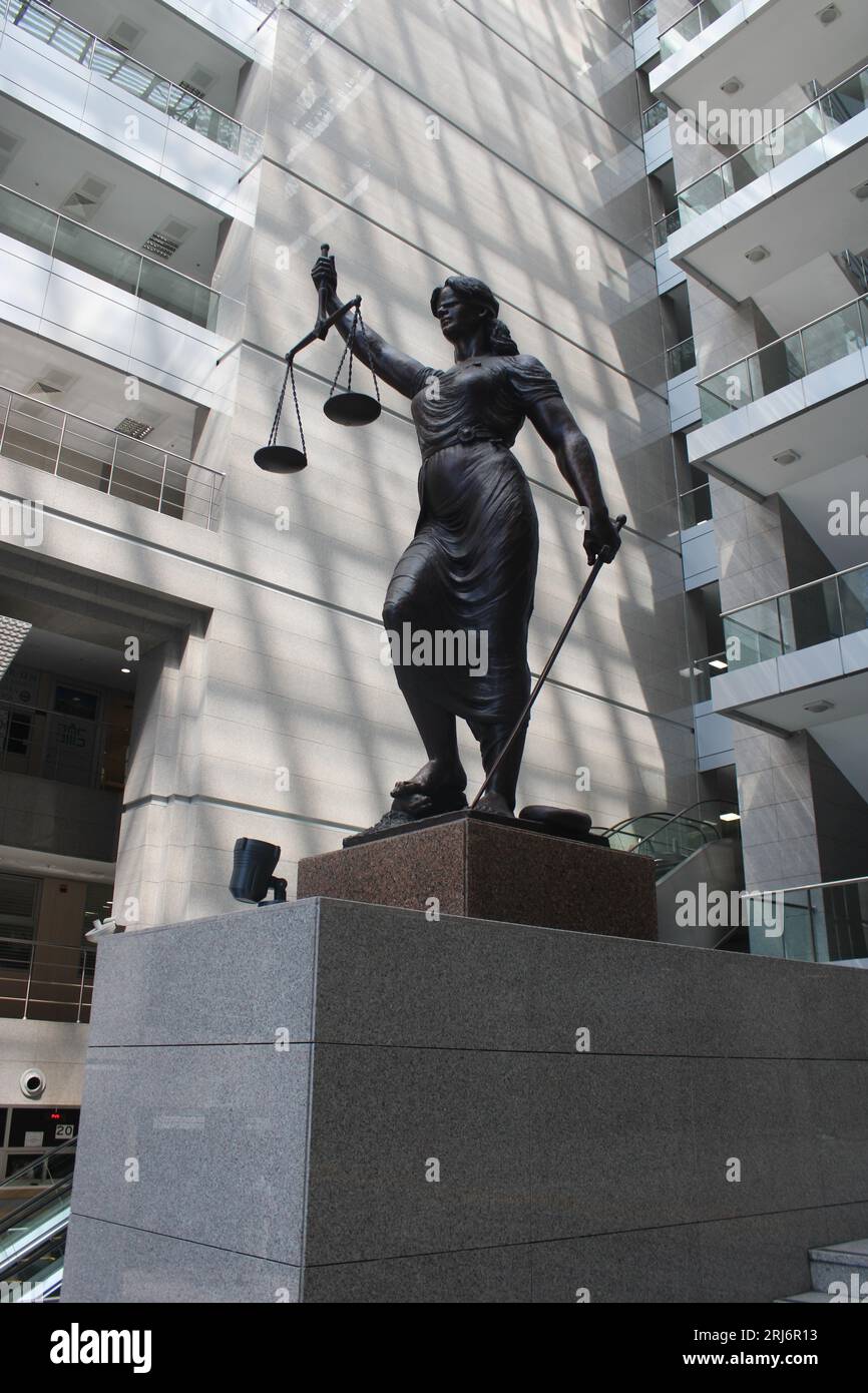 Statue of a female judge representing justice and law inside the