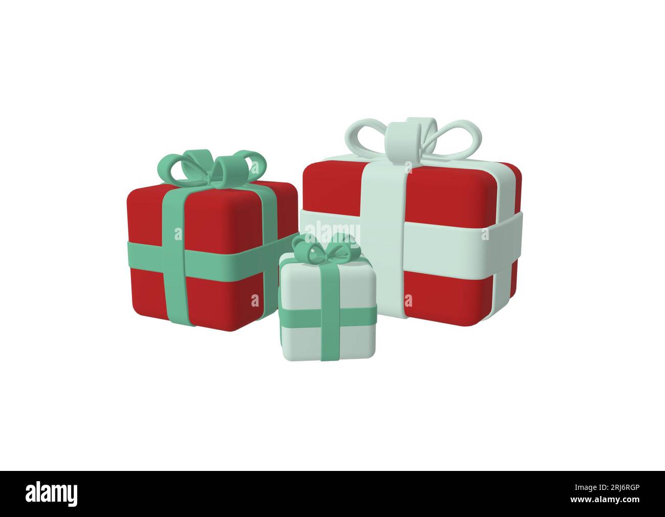 A 3D render of red Christmas gift boxes with ribbons on the white ...