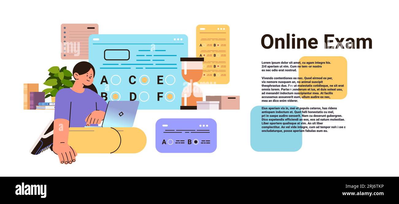 girl choosing correct answer in test online exam education e-learning ...