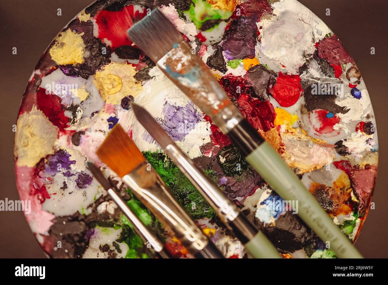 Different sizes of oil paint brushes on display Stock Photo Alamy