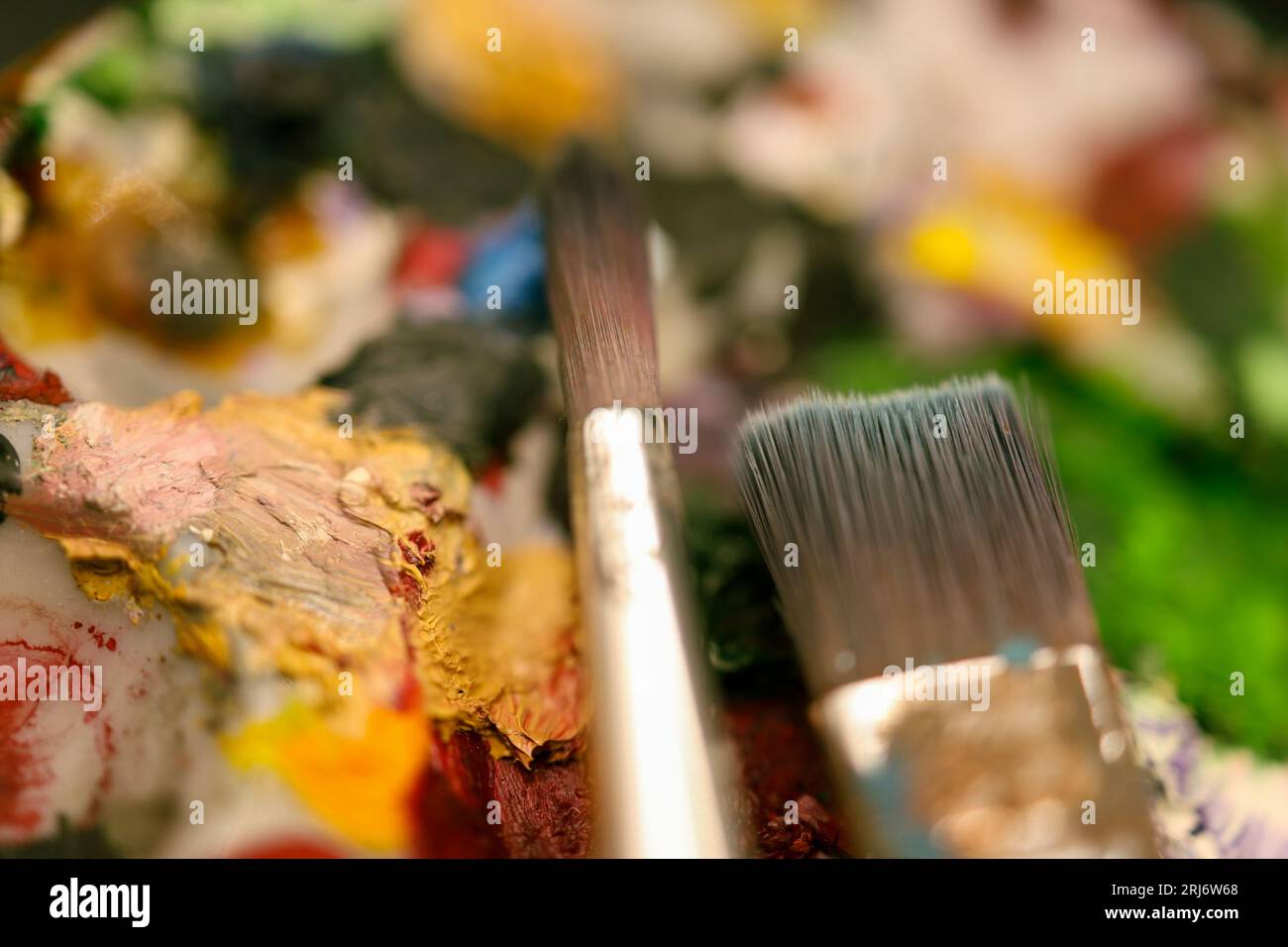 Different sizes of oil paint brushes on display Stock Photo Alamy