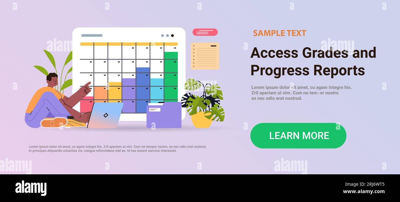 man scheduling job project time management access grades and progress reports concept Stock Vector
