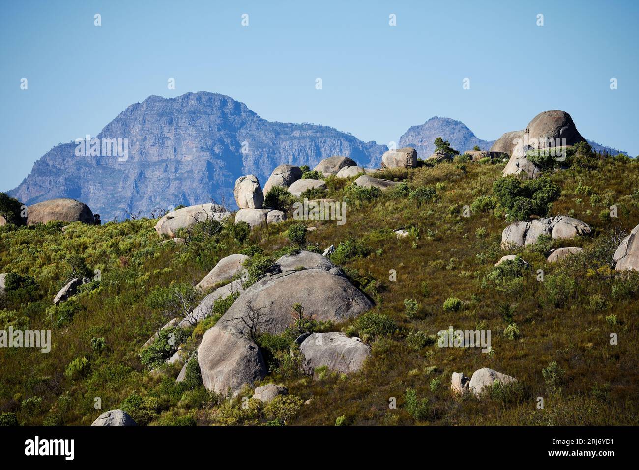 A closeup of Paarl Rocks and Paarl at the mountains of Paarl under the ...