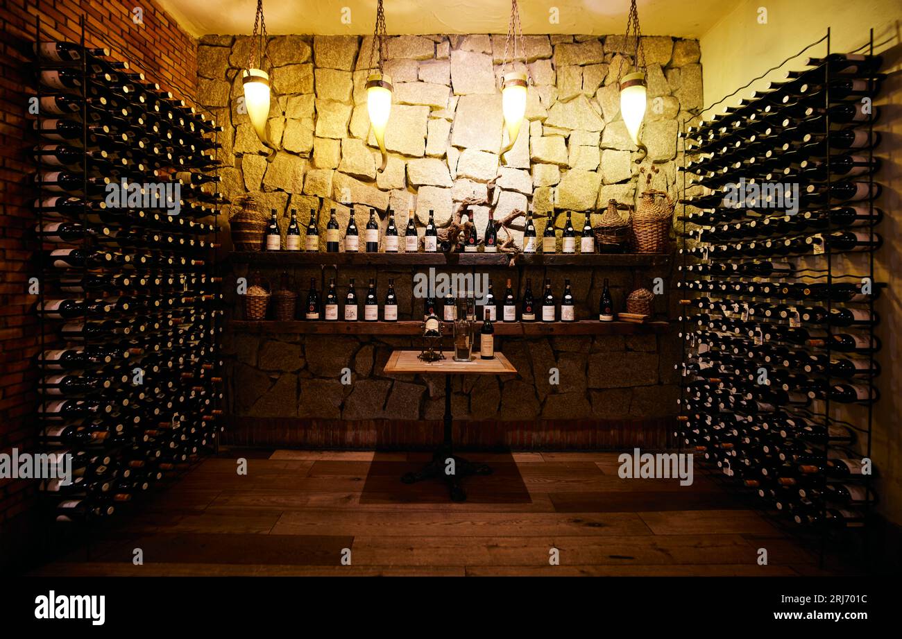 This image showcases an interior of a wine cellar Stock Photo