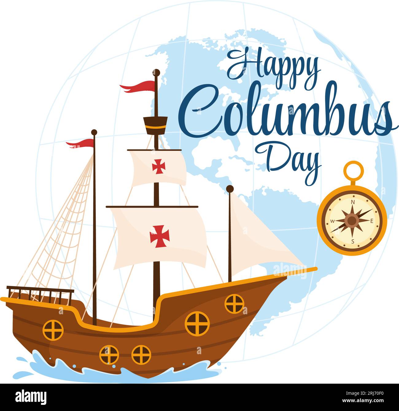 Happy Columbus Day Vector Illustration of National Usa Holiday with Ship and American Flag
