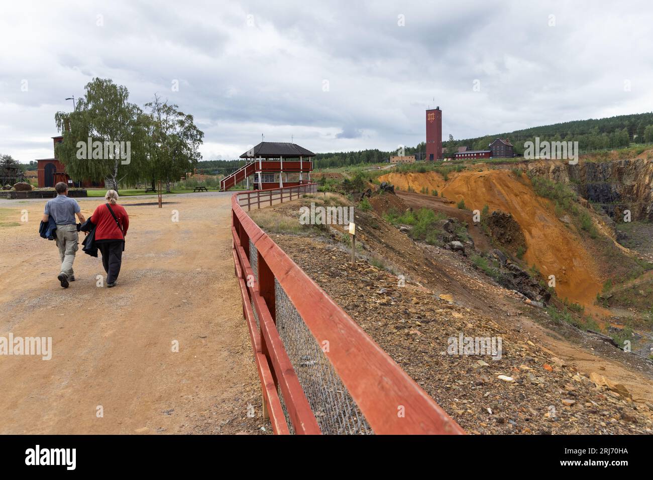 The World heritage Falun Mine, Falun, Sweden. In the picture Tourists at The Great Pit Stock