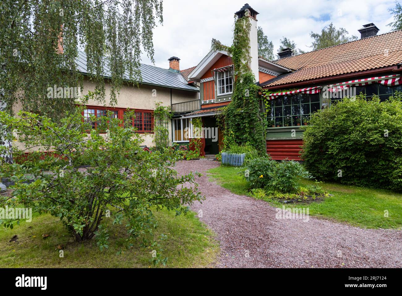 The Carl Larsson house in Sundborn, Dalarna County, Sweden. Sundborn is a locality situated in Falun Municipality, Dalarna County. The most famous resident was the painter Carl Larsson and his house (Little Hyttnäs) in Sundborn is a popular tourist attraction. Stock Photo