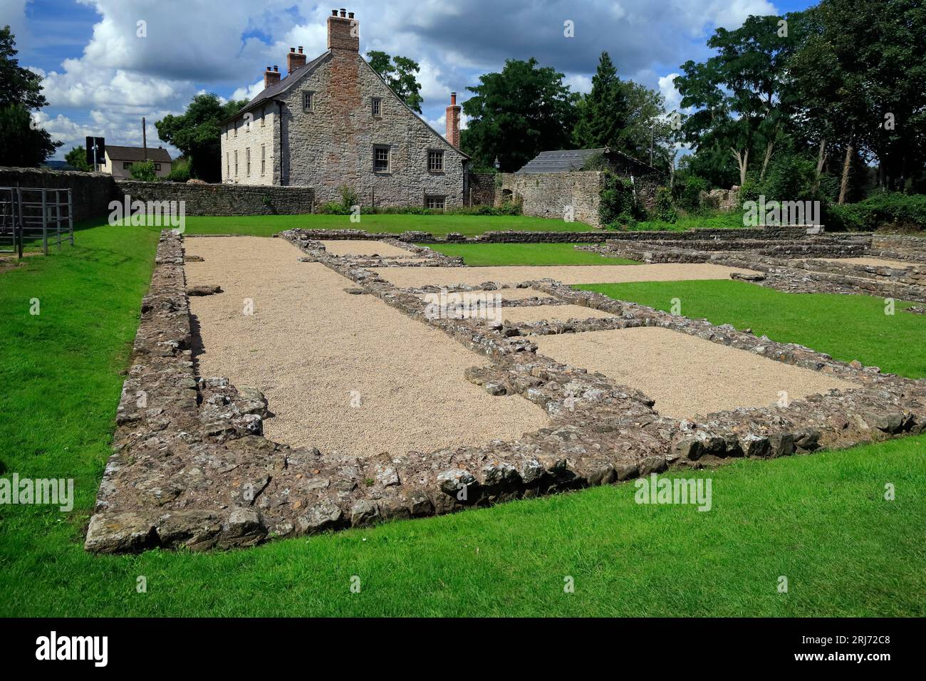 Site of Roman Temple; Roman buildings and excavations, Caerwent village, South Wales. August 2023.cym Stock Photo