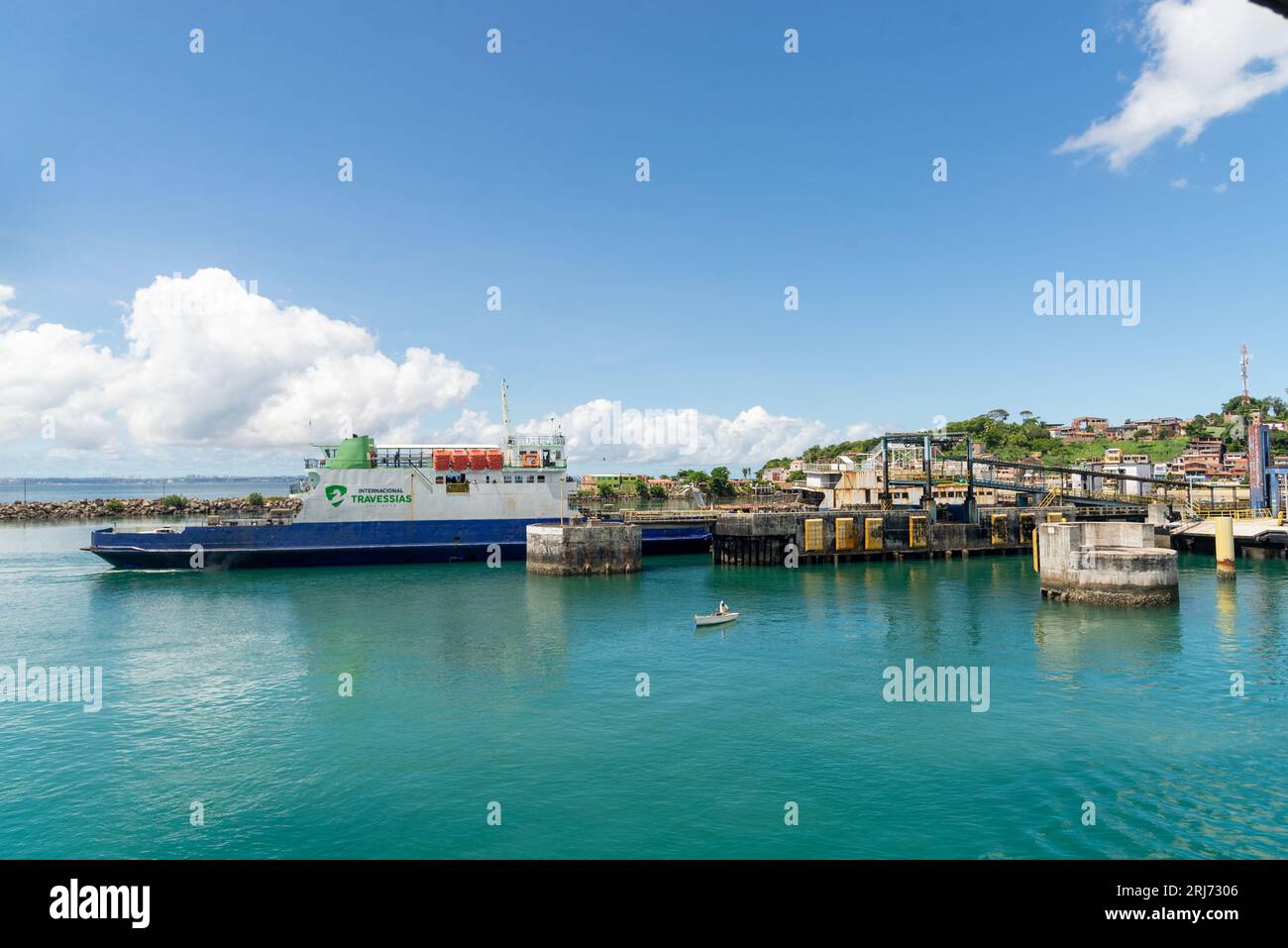 Vera Cruz, Bahia, Brazil April 11, 2023 FerryBoat arriving at the