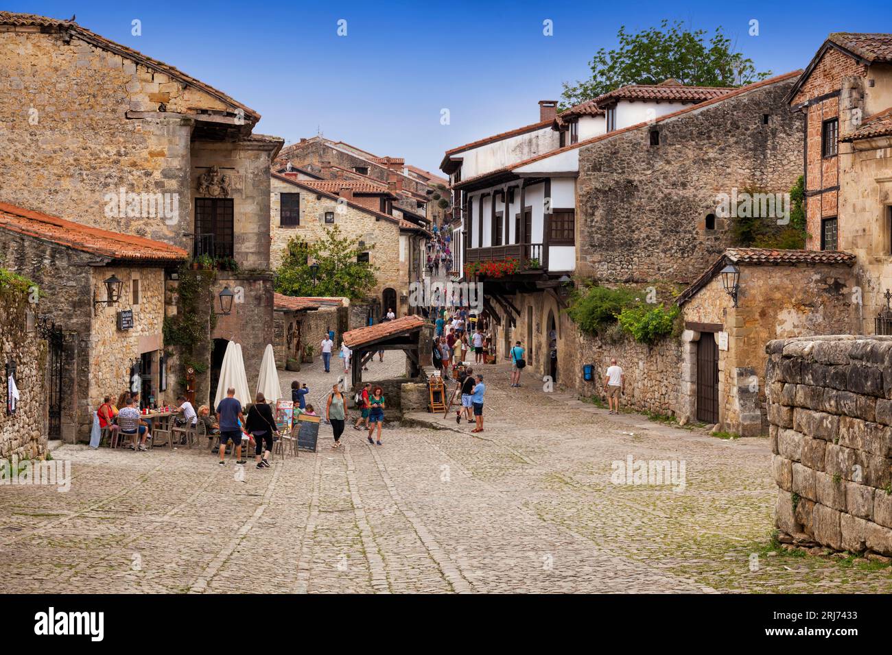 Typical street of the Santillana del Mar village, in Cantabria, Spain Stock Photo