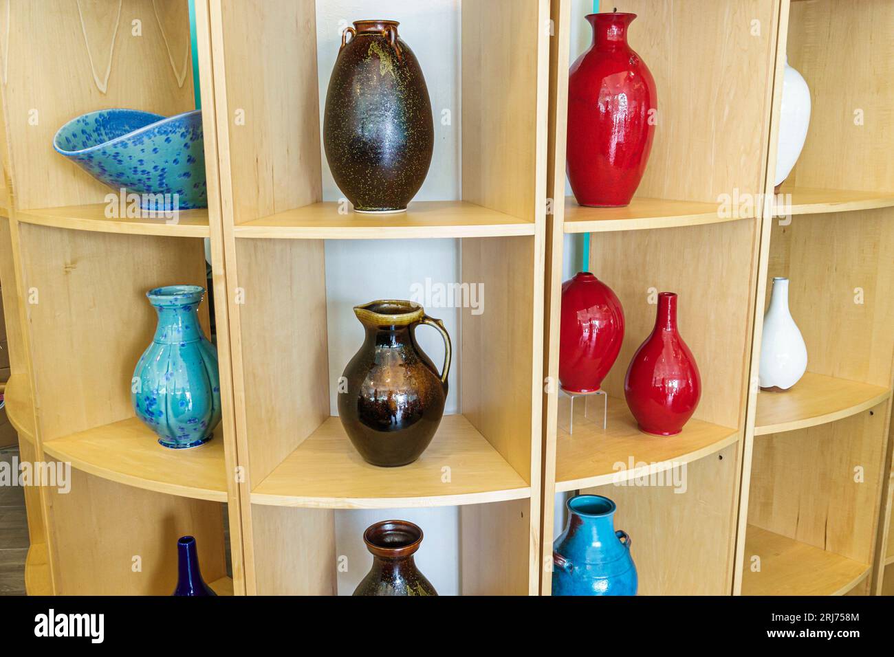 Charlotte North Carolina,South Tryon Street,Levine Center for the Arts,Mint Museum of Art Uptown Store,inside interior indoors,vases inside interior i Stock Photo