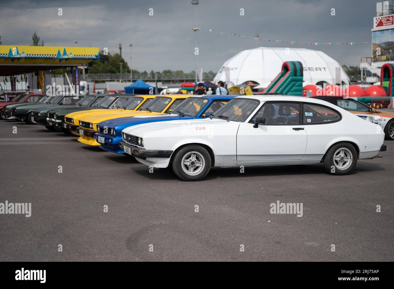 Concentration of Ford Capri, all in a row and colors Stock Photo