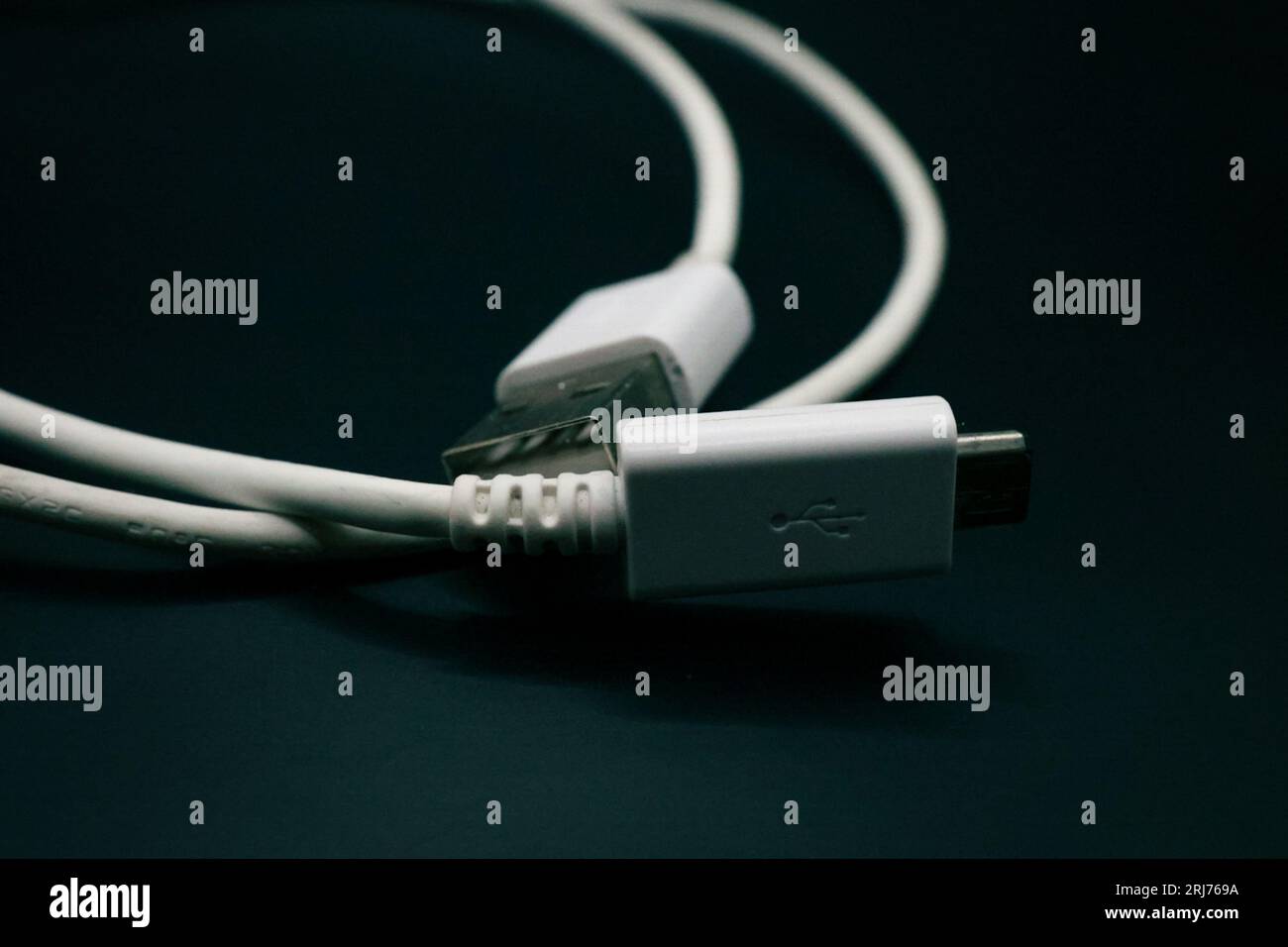 Wires and connection points for charging phones and tablets Stock Photo