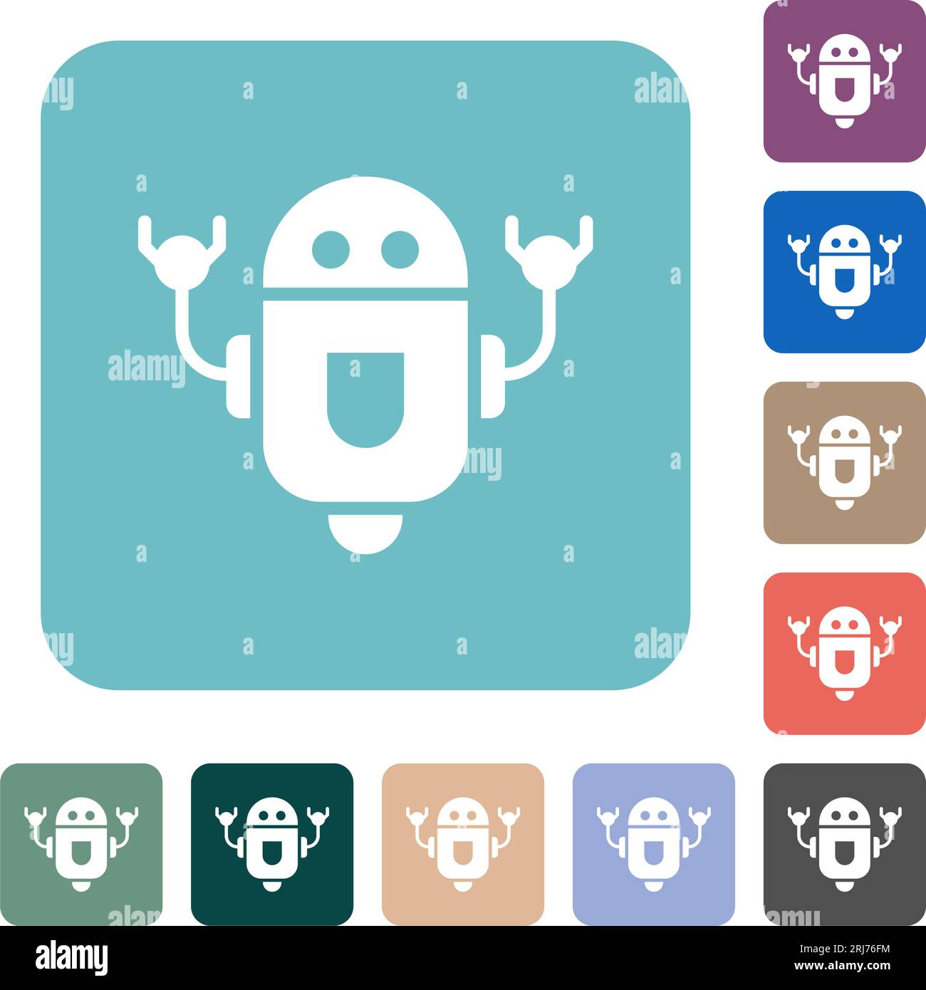 Rolling robot white flat icons on color rounded square backgrounds Stock Vector