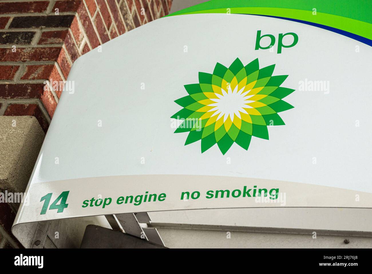Charlotte North Carolina,BP gas petrol station pump,stop engine no