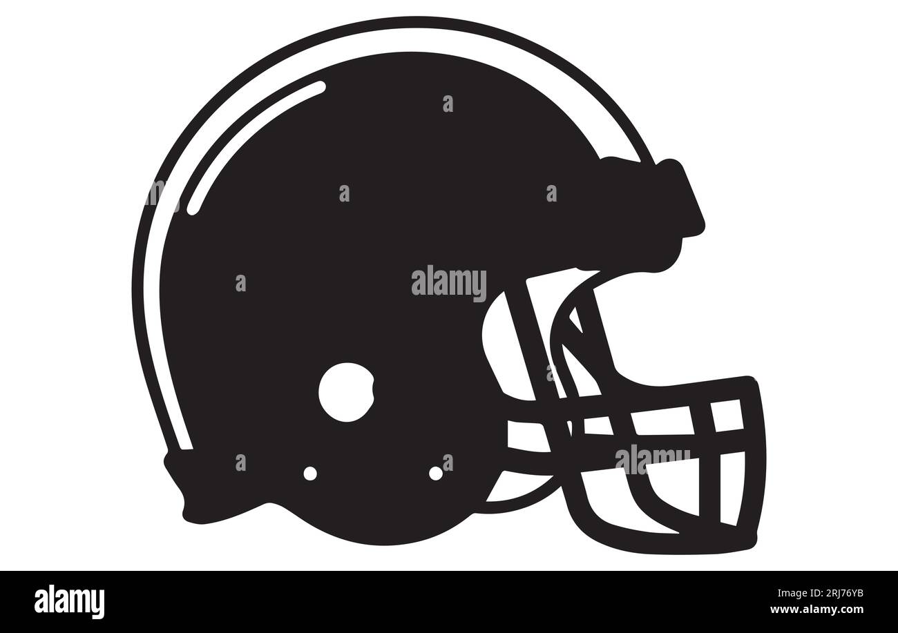 Line drawing illustration of an american football helmet, Black and