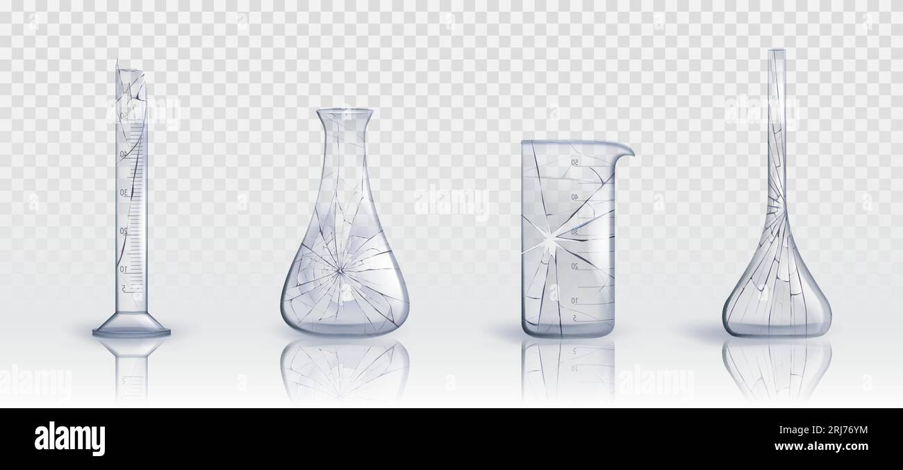 Broken lab medical glass tube test equipment set. Chemical laboratory