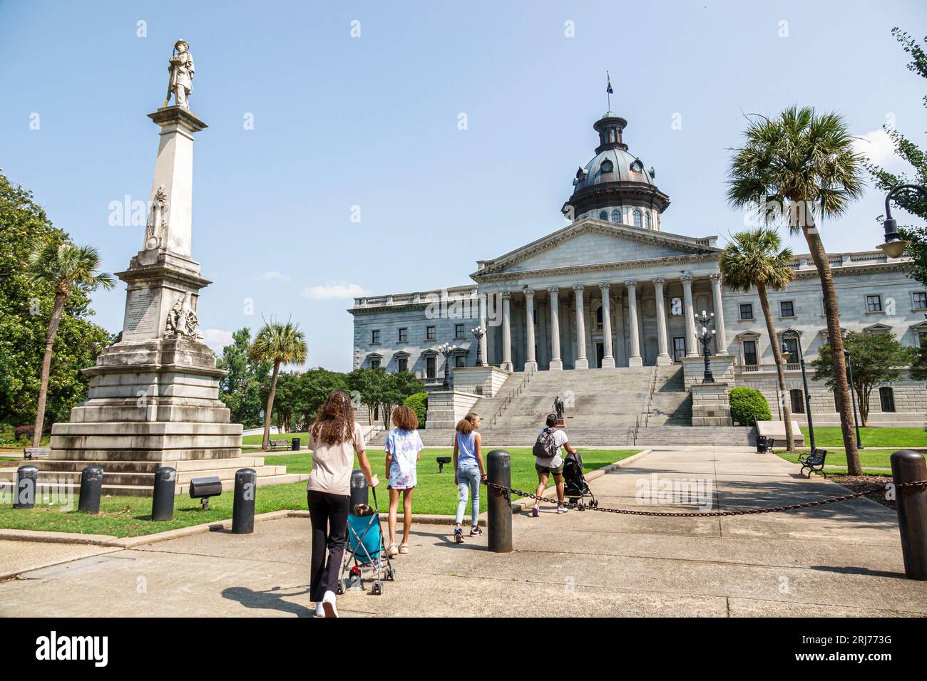 Columbia South Carolina,South Carolina State House,Monument to the Confederate Dead,Civil War,pushing strollers,family parent mother daughter girl,Bla Stock Photo