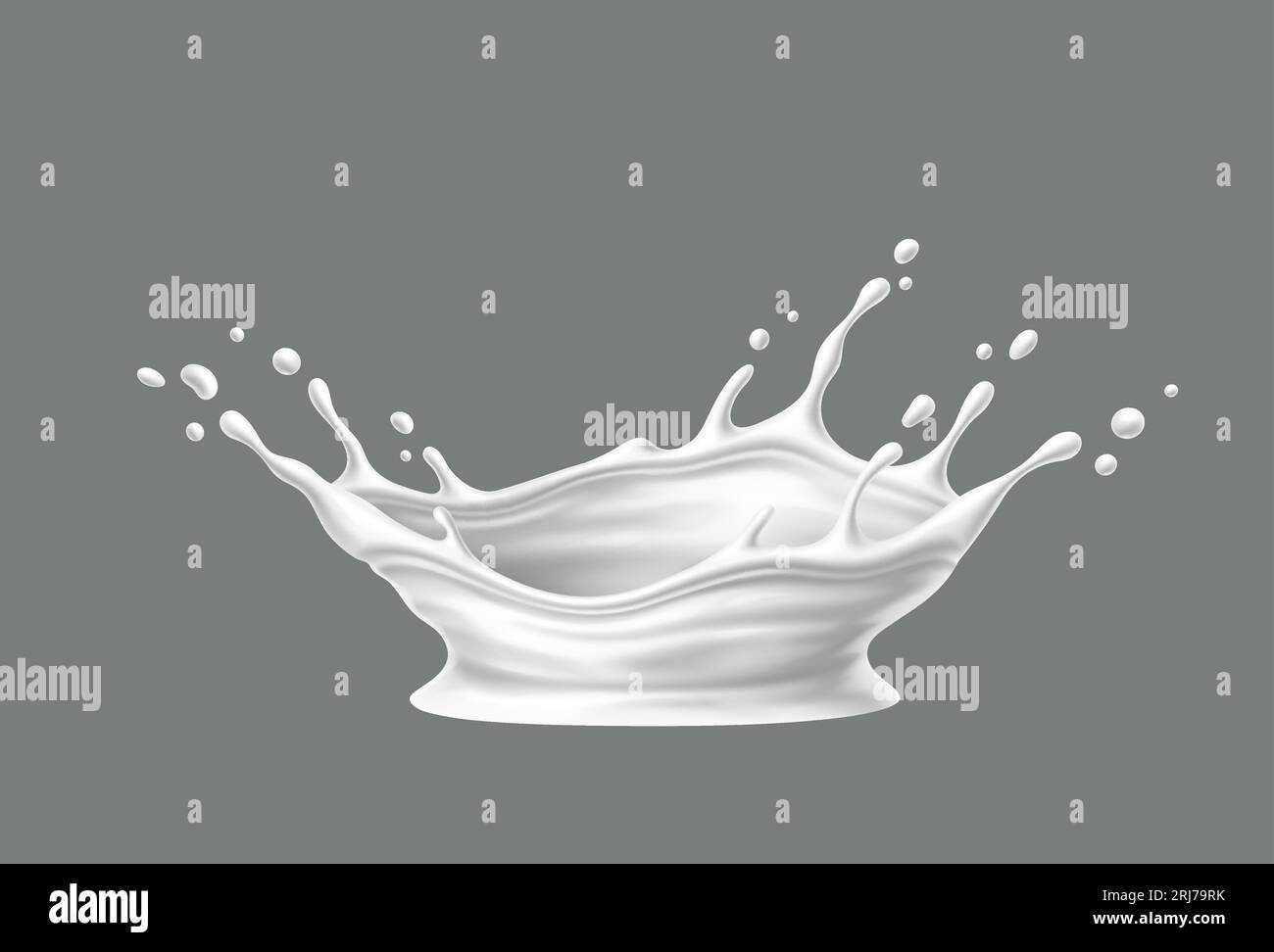 Liquid white yogurt or milk cream flow corona splash with drops