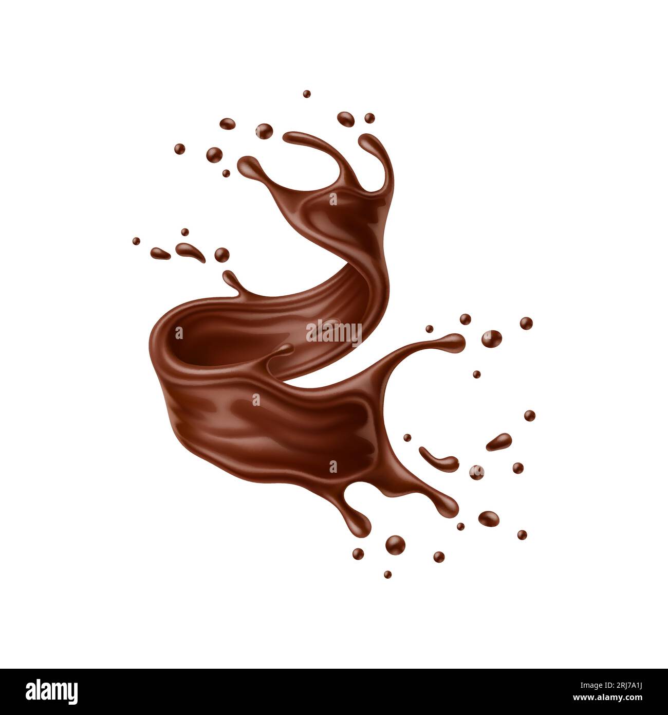 Realistic chocolate milk swirl splash wave, vector dark cocoa drink