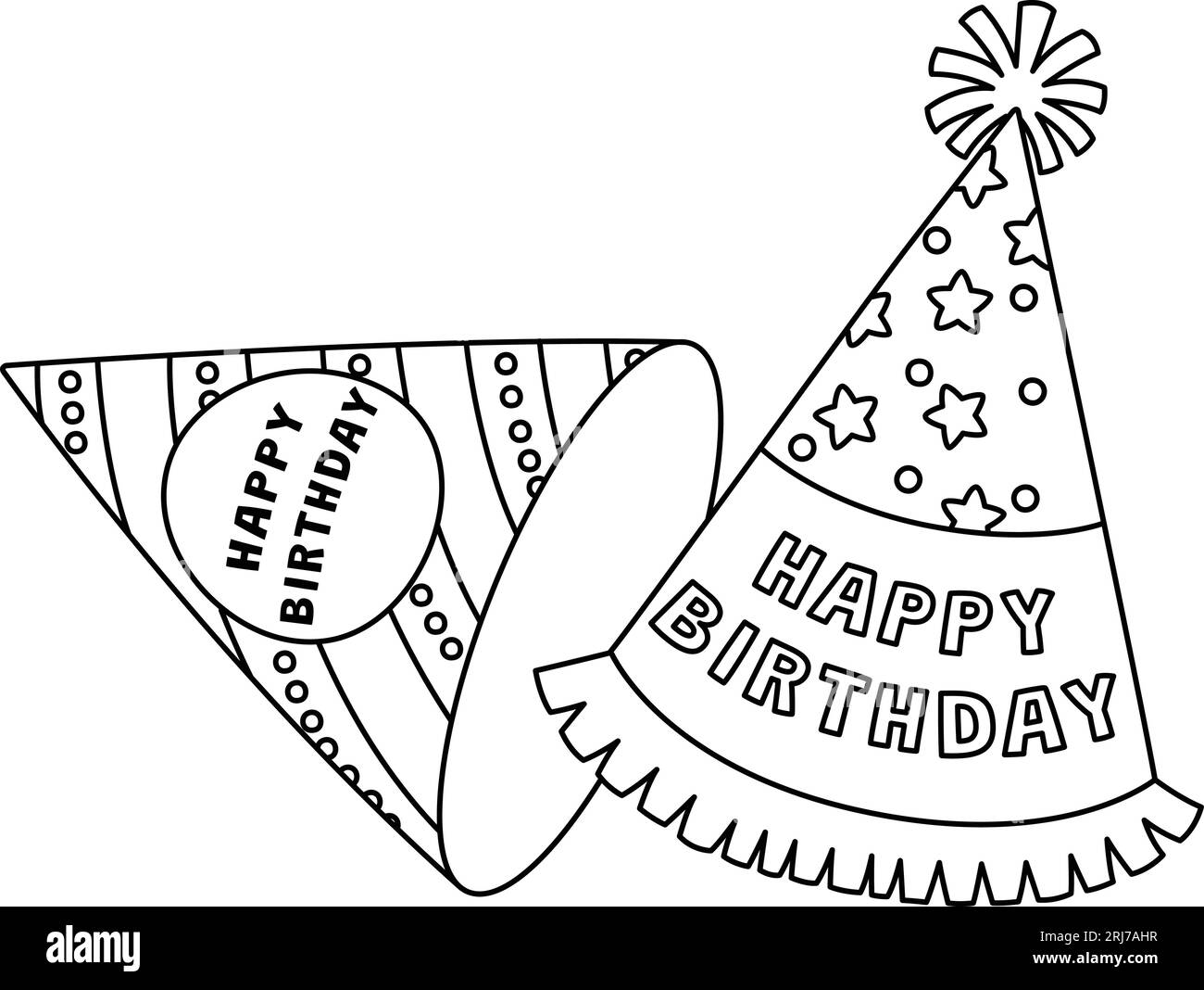 Birthday Party Hats Isolated Coloring Page  Stock Vector