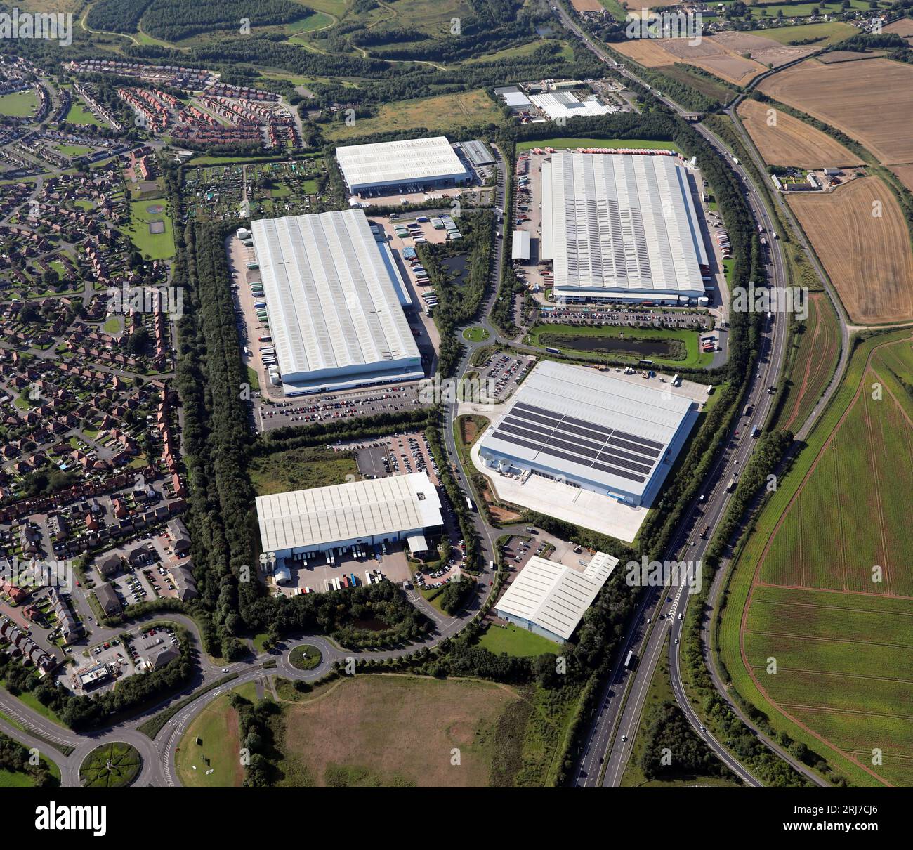 aerial view of the Redhouse area of Doncaster looking south down the A1