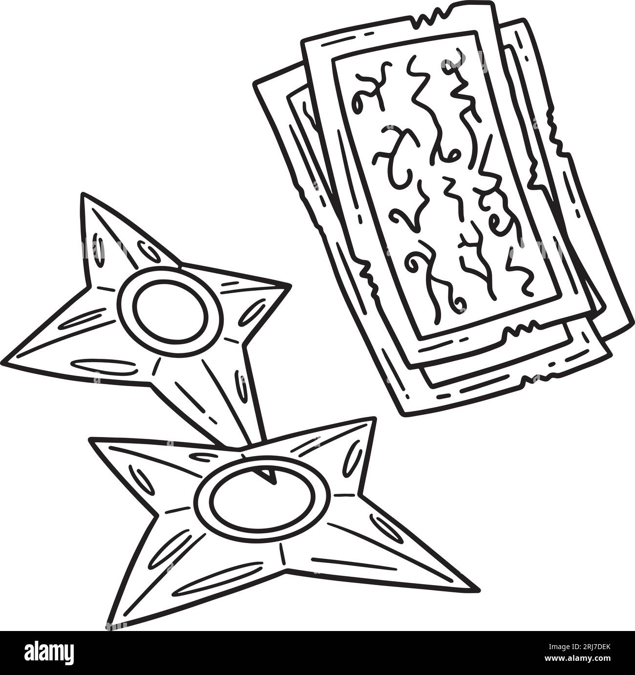 Shuriken and Scroll Isolated Coloring Page  Stock Vector