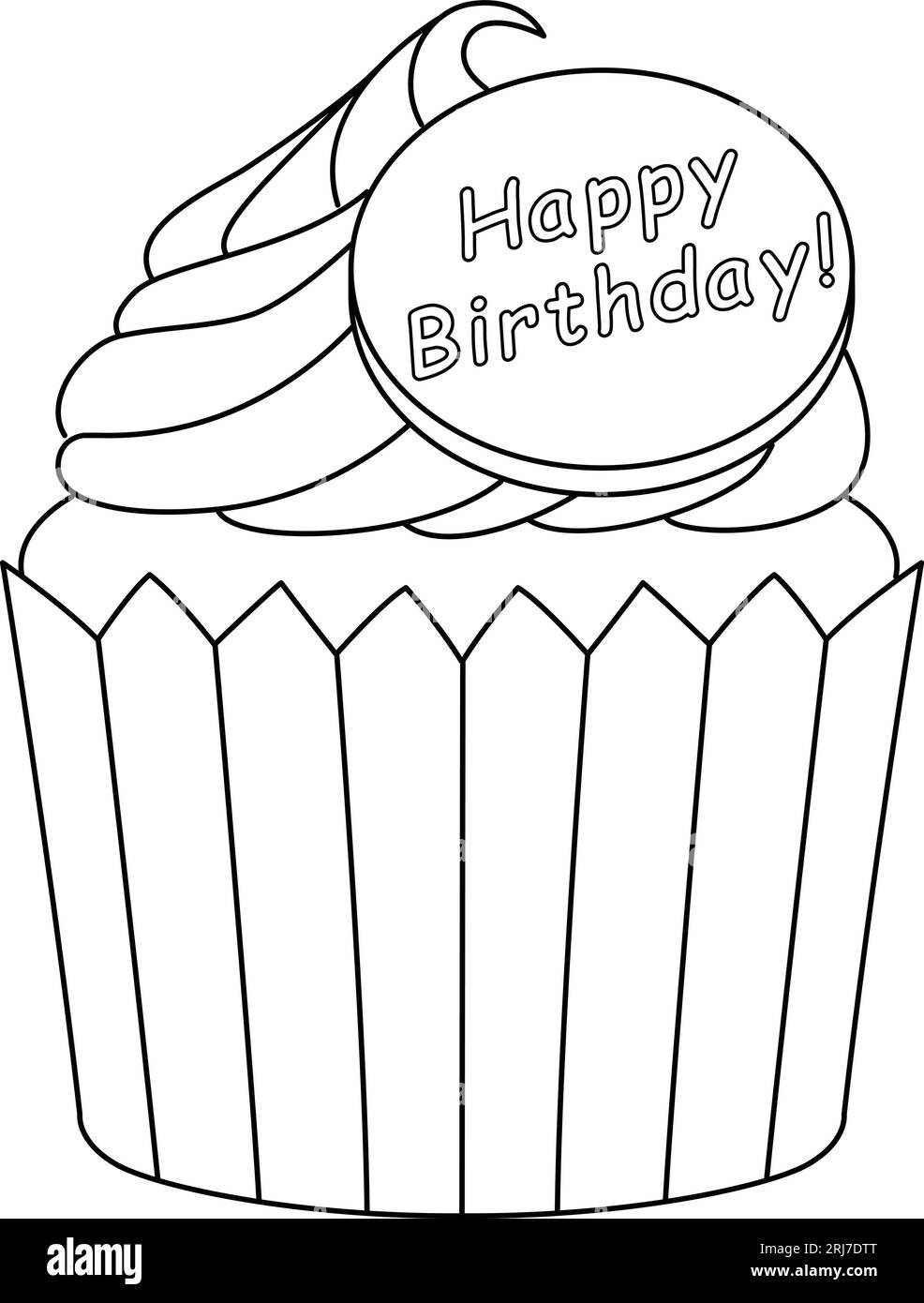 Happy Birthday Cupcake Isolated Coloring Page Stock Vector Image & Art