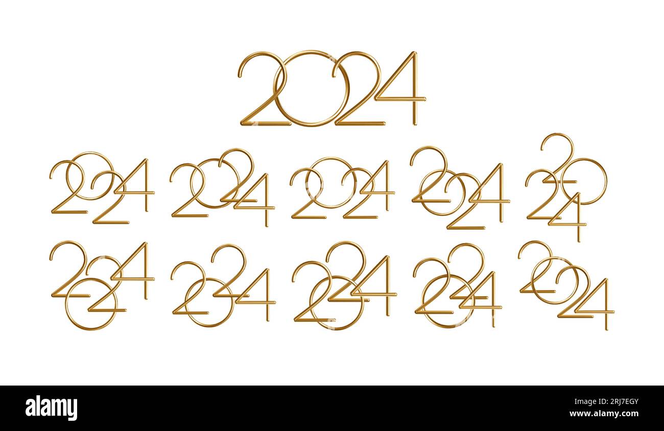 2024 gold number Happy New Year. Calendar header, greetings, Happy New