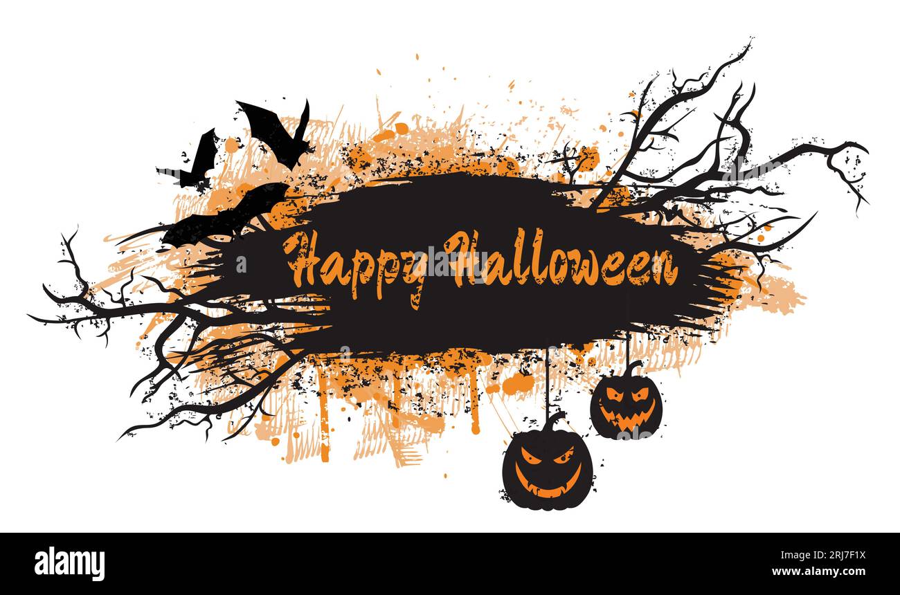 Grunge halloween banner with bats and pumpkins and Happy Halloween text ...