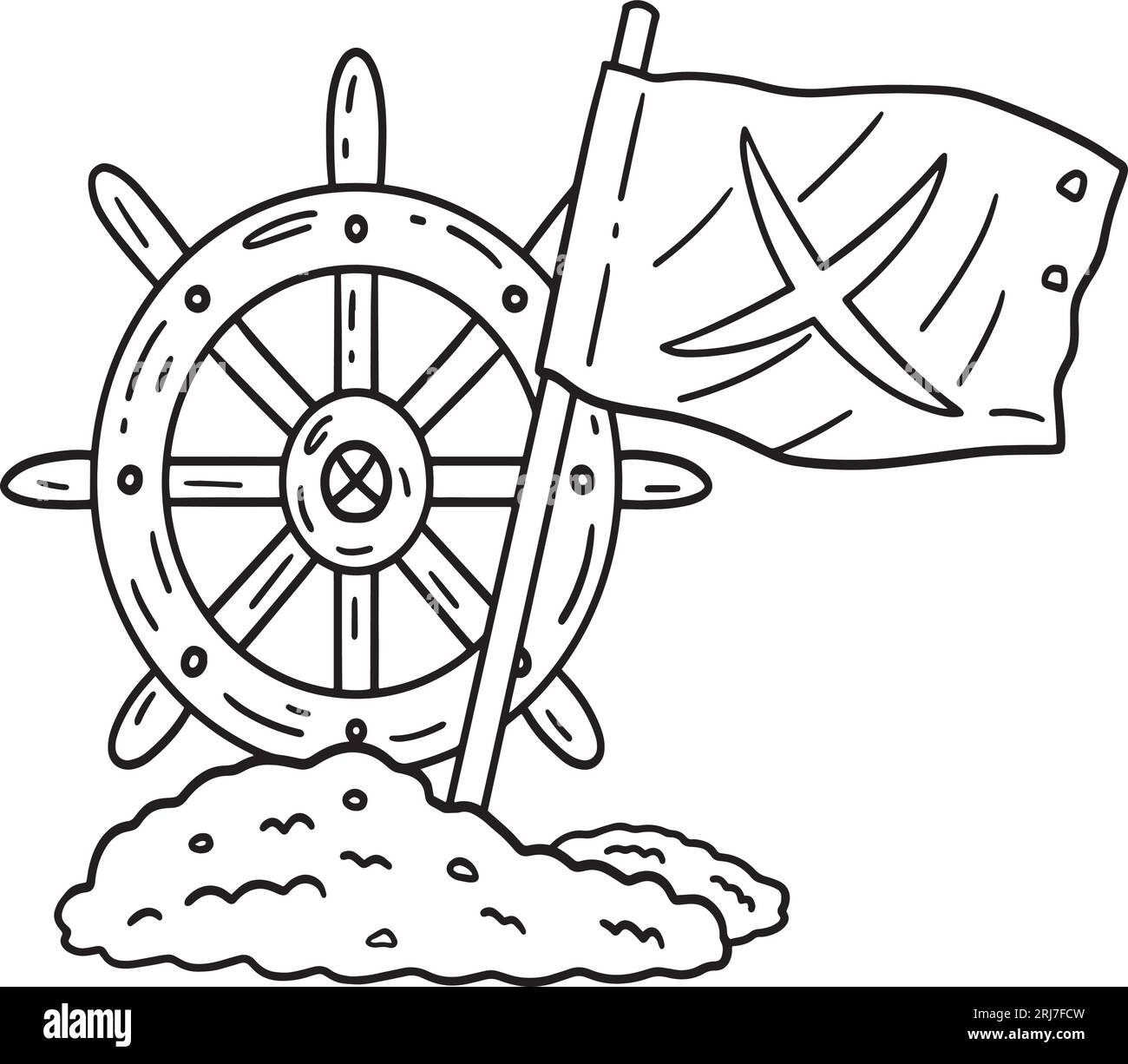 Pirate Helm with an X Flag Isolated Coloring Page Stock Vector Image ...