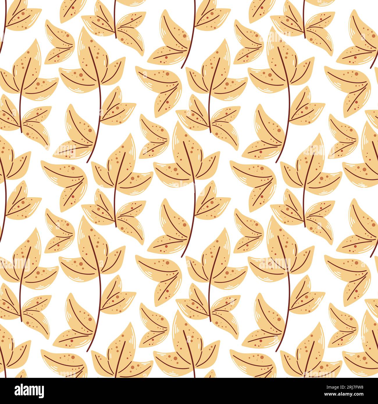 Beautiful autumn leafy seamless pattern. Fall yellow foliage background. Botanical elegant print for wallpaper, textile, paper, packaging, vector Stock Vector