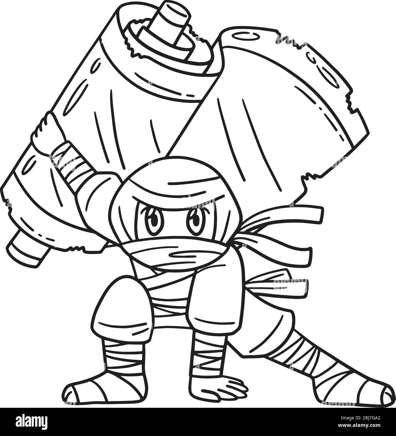Ninja with Jutsu Scroll Isolated Coloring Page  Stock Vector