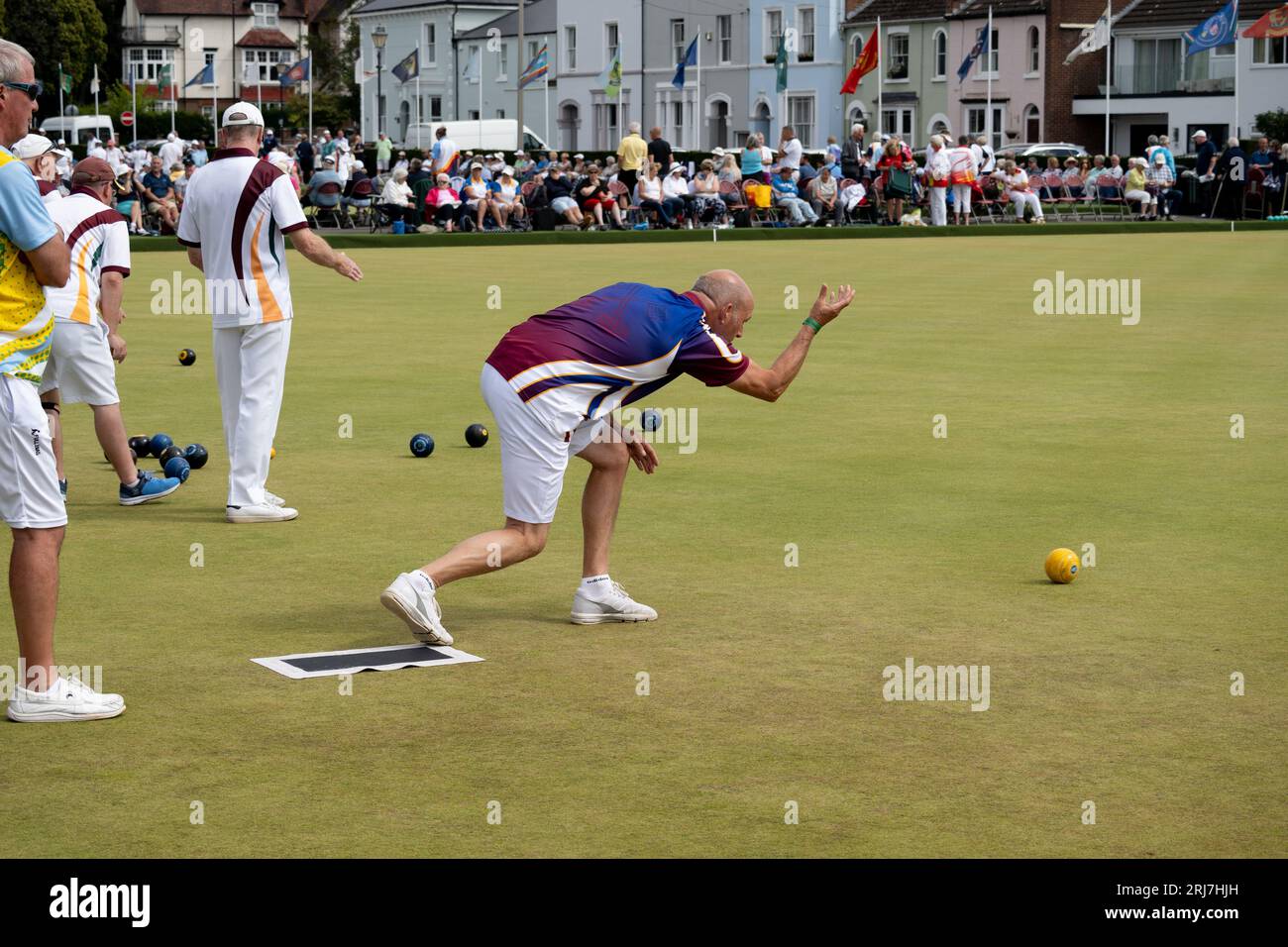 A man bowling at the 2023 Aviva National Championships, Leamington Spa, Warwickshire, England, UK Stock Photo
